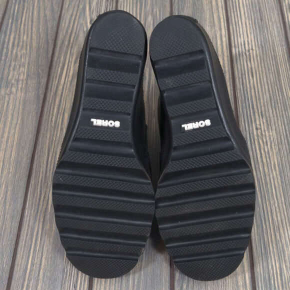 Sorel Womens Leather Suede Black Wedge Slip On Peep Toe Sandals Sz 9 - Picture 8 of 11